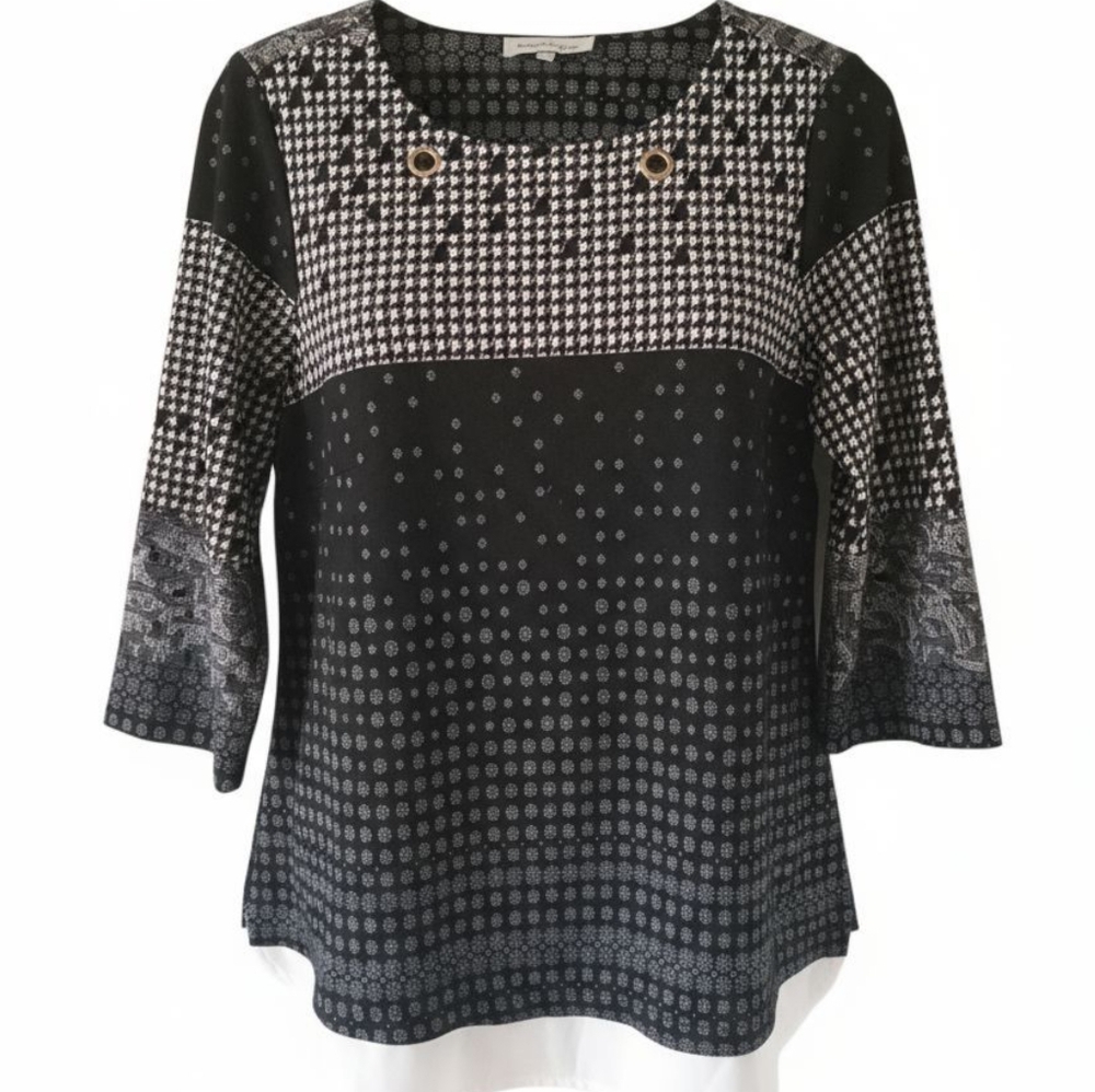 Marie Claire Women's Black and White Pattern Top Size Medium